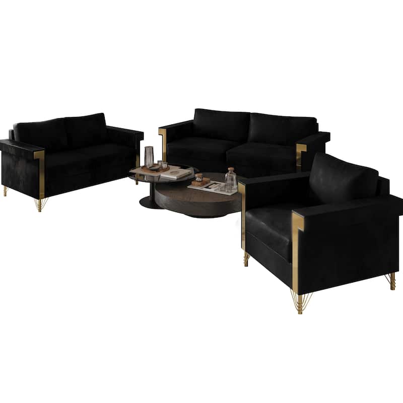 CraftPorch Luxurious Velvet Upholstered 3-Piece Living Room Set - Black
