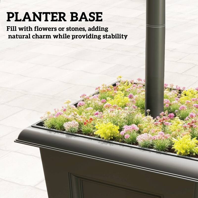 Outsunny 63" Solar Lamp Post Lights 2 Pack, Waterproof LED Solar Light Posts with Planter, Outdoor Lamps for Patio - Black