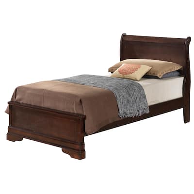 Twin Size Particle Board Sleigh Bed with Wood Veneer Trim and Slat Kit Compatibility