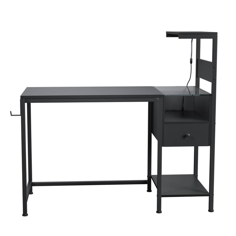 Computer Desk with Power Outlet & Storage Shelves, Study Writing Table with USB Ports Charging Station
