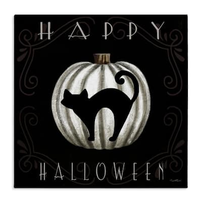 Stupell Happy Halloween Cat & Pumpkin Canvas Wall Art Design By Elizabeth Tyndall