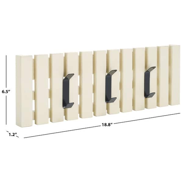 dimension image slide 11 of 12, SAFAVIEH Cato 3-Hook Wall Mounted Coat Rack - 19" W x 1" D x 7" H
