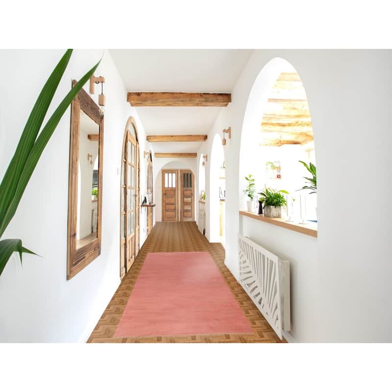 Light Pink Modern Gabbeh Runner Rug Hand-Knotted Wool Carpet - 2'10" x 9'8"
