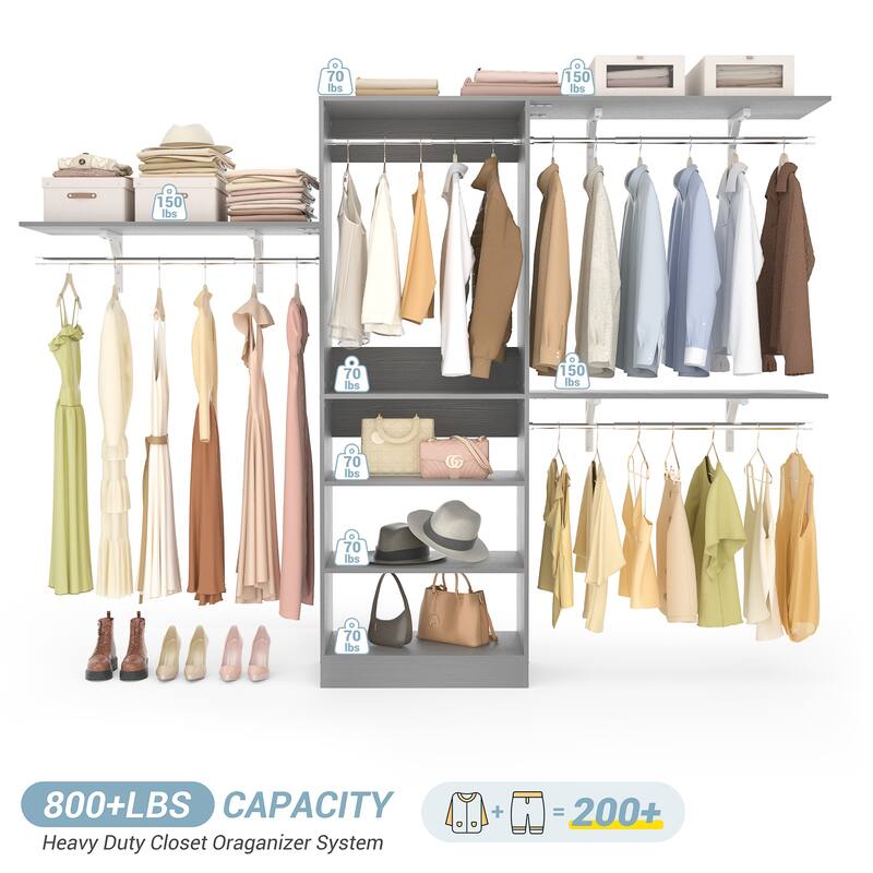 96'' W Tower Closet Organizer with DIY Shelves for Walk-in & Reach-in Closet
