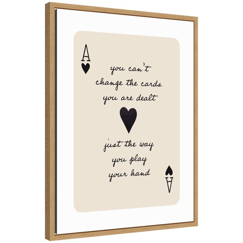 Kate and Laurel Ace of Heart Cards Positive Quote expansion by The Creative Bunch Studio Framed Canvas Wall Art Print - 18 x 24 - Natural