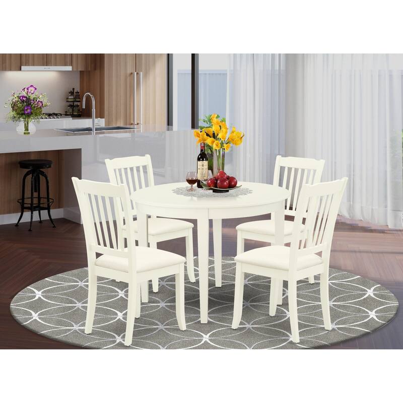 East West Furniture 5 Piece Dinette Set for 4 Includes a Kitchen Table and 4 Linen Fabric Dining Chairs,(Finish Options) - BODA5-WHI-C
