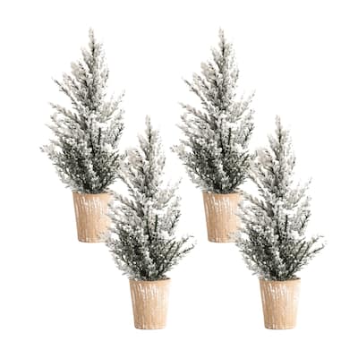 Potted Snowy Pine Tree (Set of 4) - Green