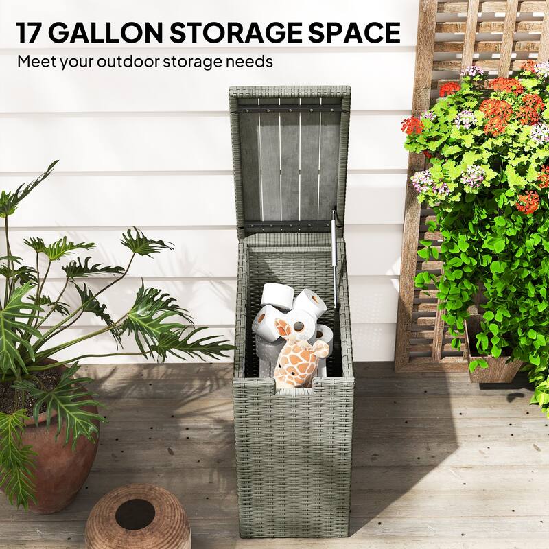 Outsunny 17-Gallon Small Deck Box, UV Resistant Wicker Outdoor Storage Box with Slatted Acacia Wood Top
