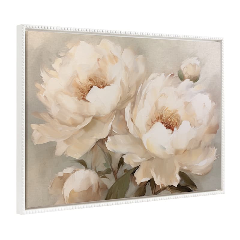 Kate and Laurel Sylvie Beaded Painterly Peonies Framed Canvas by The Creative Bunch Studio - 31.5x41.5 - White