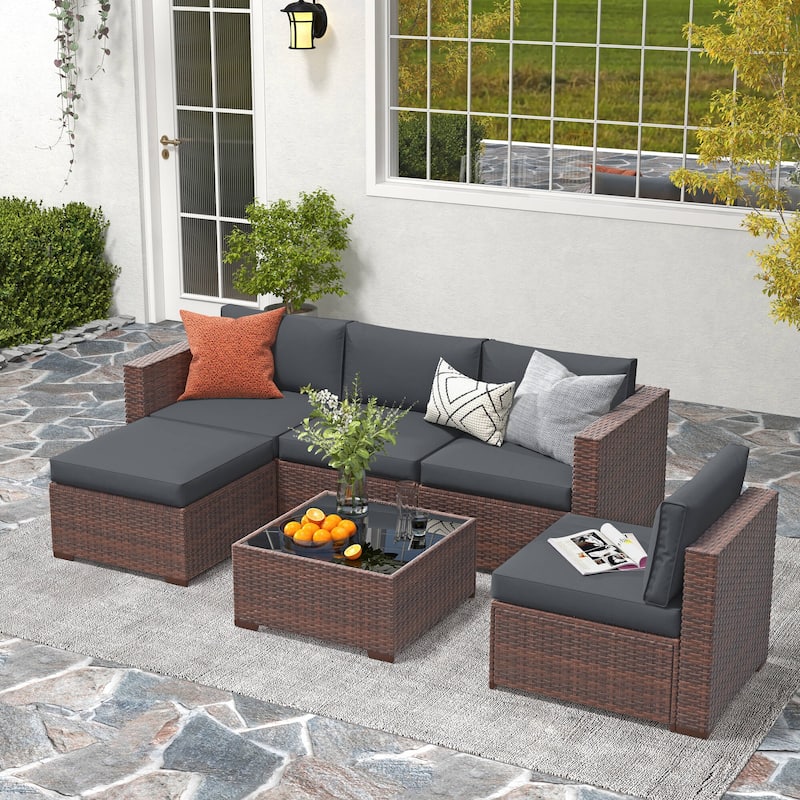 6-piece Outdoor Wicker Sectional Sofa Set