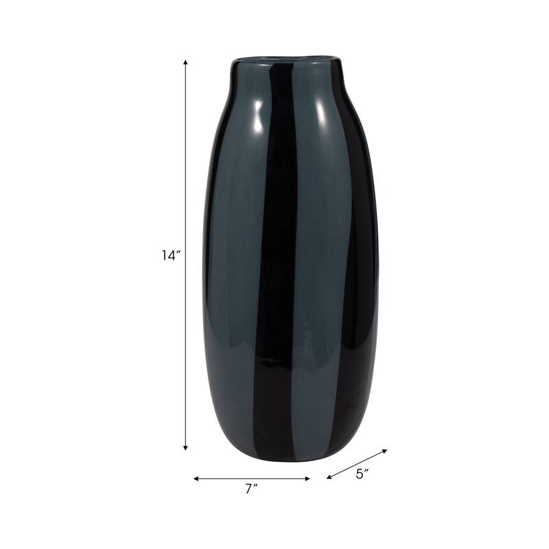 Glass Modern Striped Decorative Vase - Black