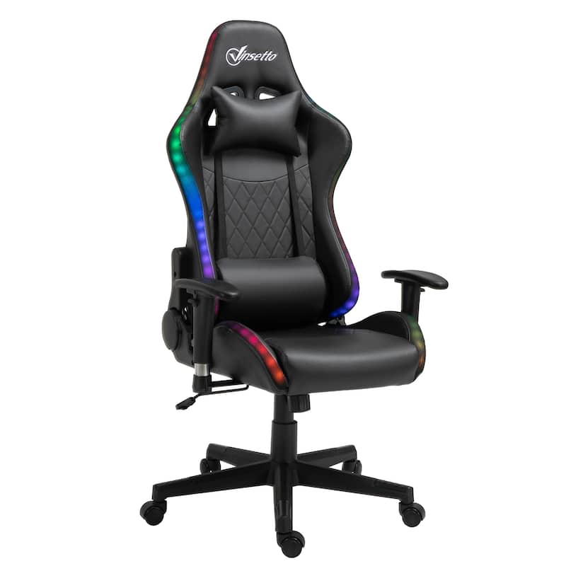Vinsetto Gaming Chair with RGB LED Light, 2D Arm, Lumbar Support, Swivel Home Office Computer Recliner - 26.75" x 26.75" x 53.5"