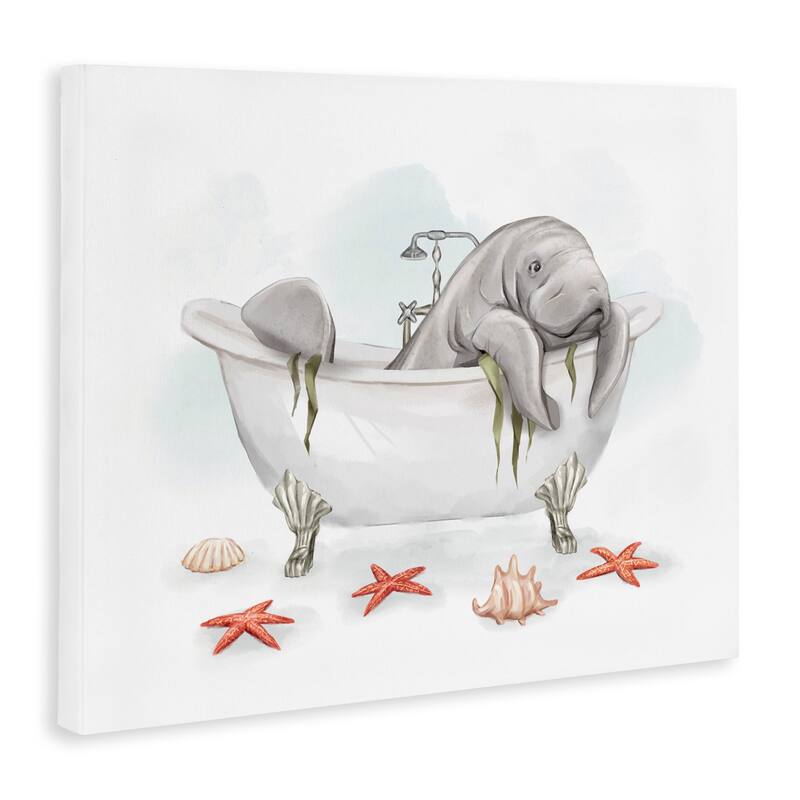 Stupell Manatee Sea Life Swimming Bathtub Bathroom Painting Canvas Wall Art, Design by Ziwei Li