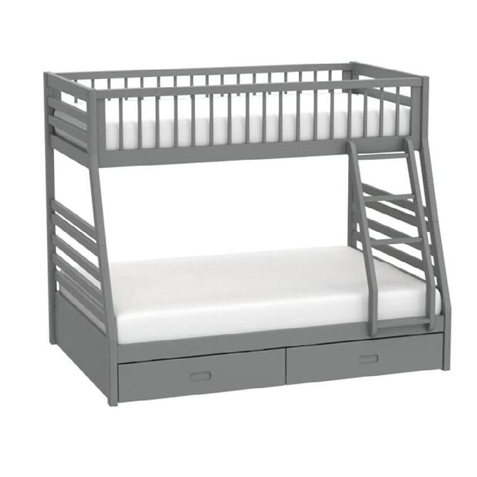 Twin over Full Size Solid Wood Bunk Bed with Ladder and Fence for Bedroom