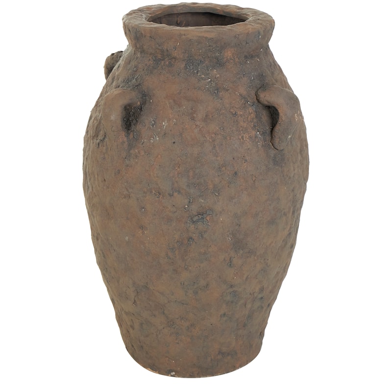 Dark Brown Ceramic Handmade Textured Vase with Handles