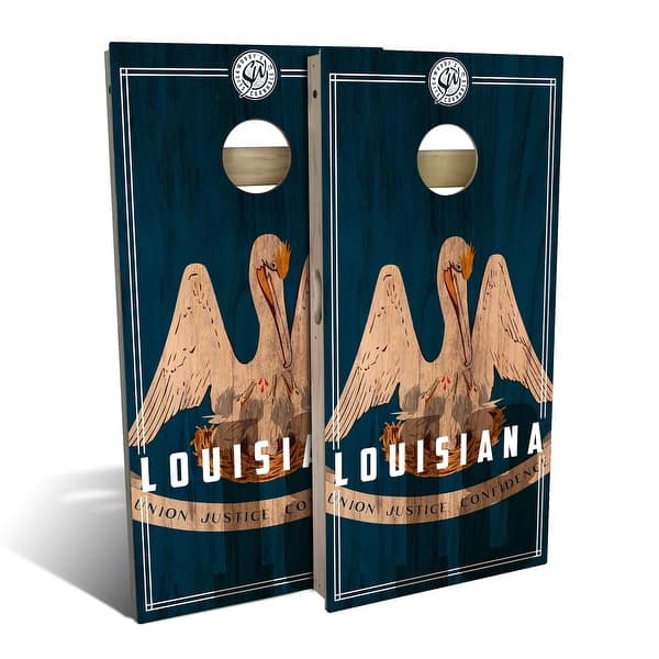 slide 2 of 8, Louisiana State Flag 2 Outdoor Cornhole Board Set Backyard 2x4 - Include Carrying Case