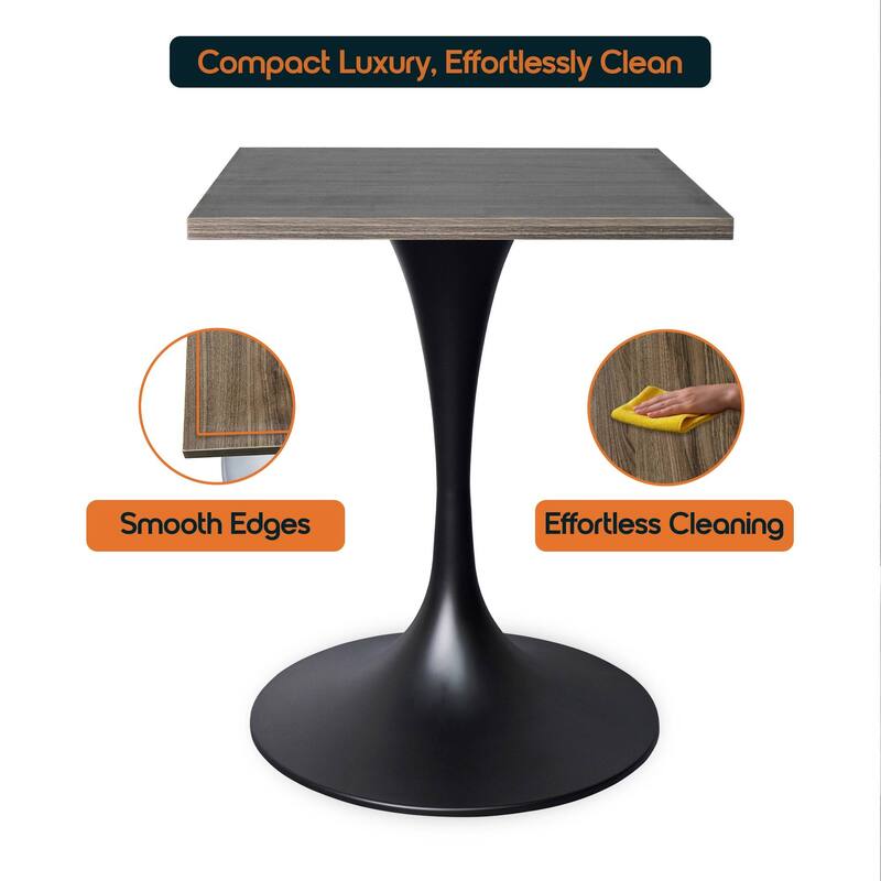 Verve 24 in. Wide Dining Table Square MDF Wood Tabletop in Black Stainless Steel Pedestal Base Accent Kitchen Table