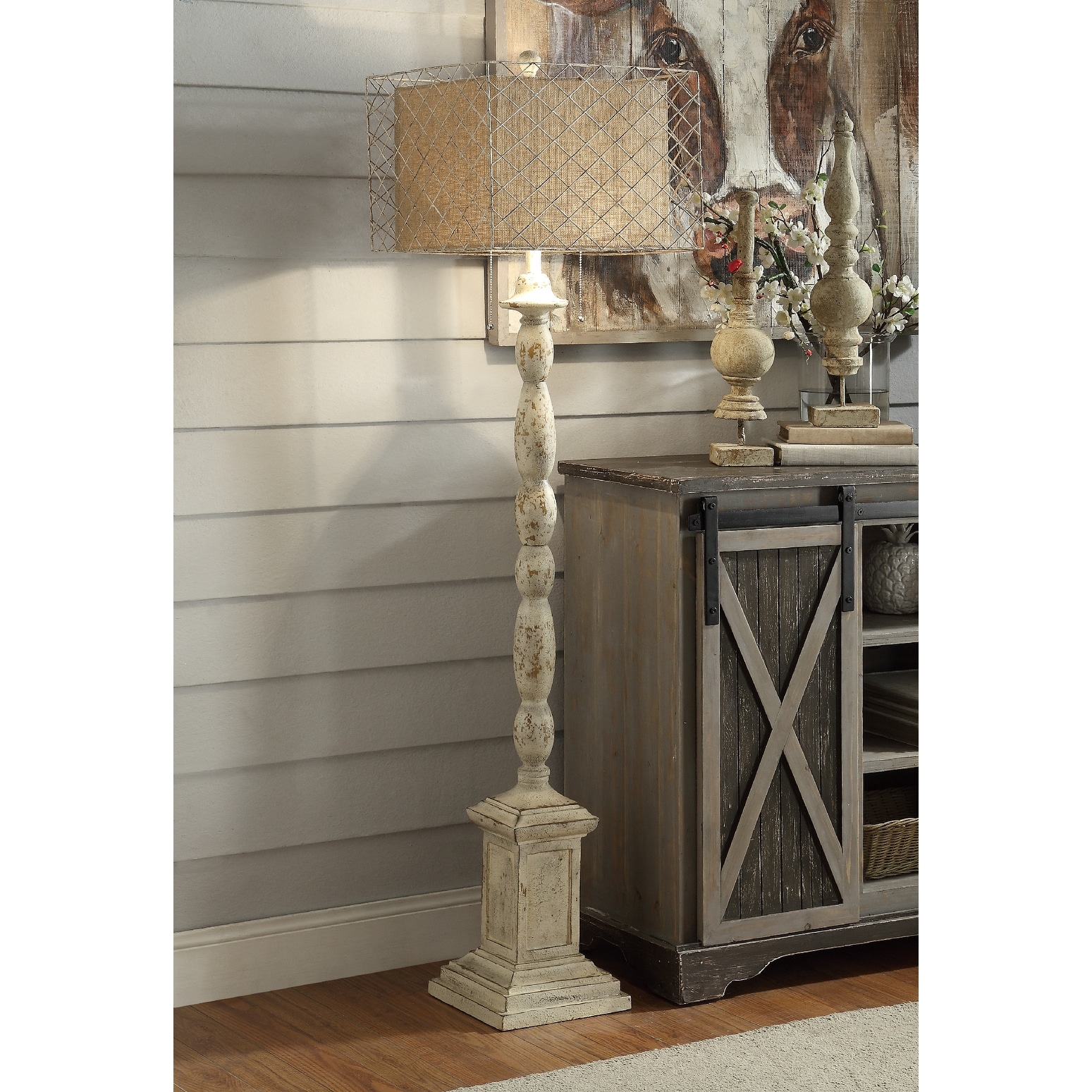 distressed wood floor lamp