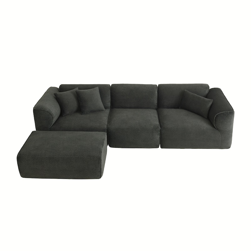Double-needle cut velvet sofa,4-seater with pure sponge seat cushions and a detachable footstool,includes 3 throw pillows.