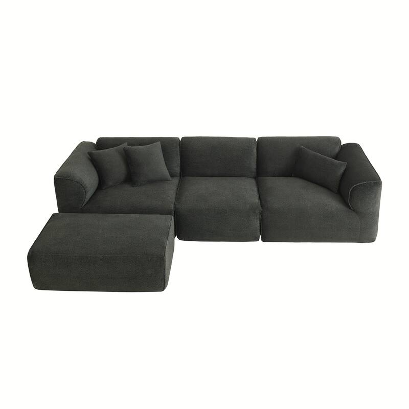Luxurious Velvet 4-Seater Sofa with Detachable Footstool & Pure Sponge Cushions