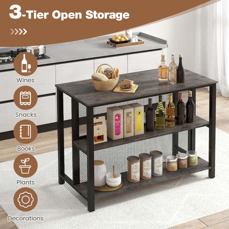 3-Tier Home Bar Unit Bar Table w/ Storage Shelves Adjustable Foot Pads