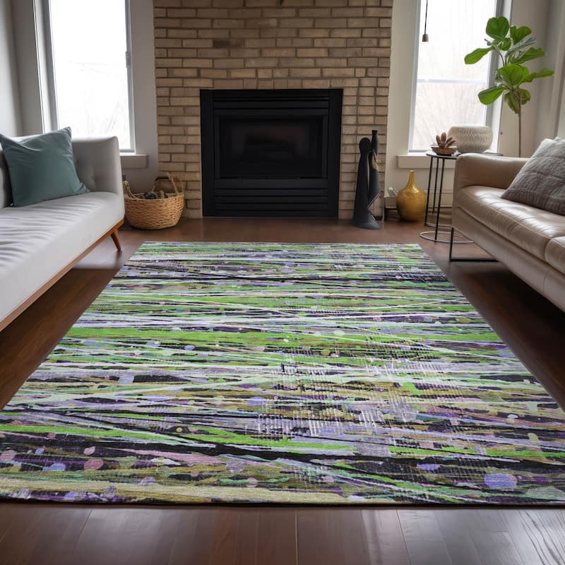Machine Washable Indoor/Outdoor Abstract Stripes Chantille Rug