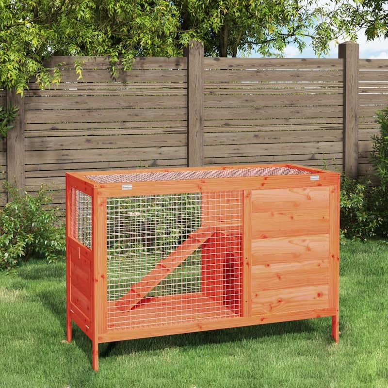 vidaXL Rabbit Hutch Brown 40.6"x17.3"x27.4" Solid Wood Pine - 40.6" x 17.3" x 27.4"