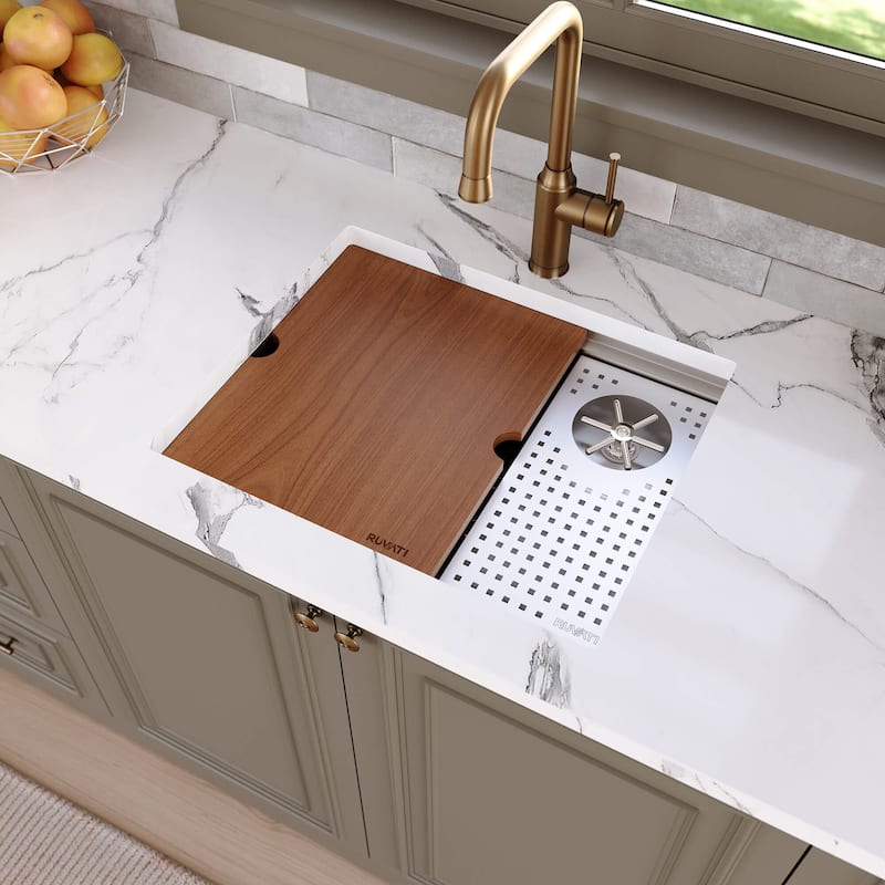 Ruvati Glass Rinser and Sink Combo 22 inch Workstation for Wet Bar Bottle Washer Undermount - 22 x 18 - 22 x 18