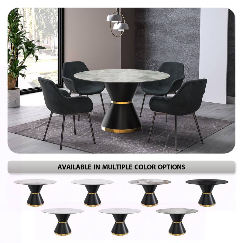 Qorvus Dining Table with 60" Top and Black/Gold Pedestal Base