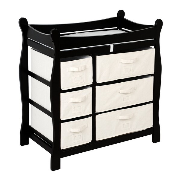 Sleigh style baby changing table with 6 storage baskets and pad online