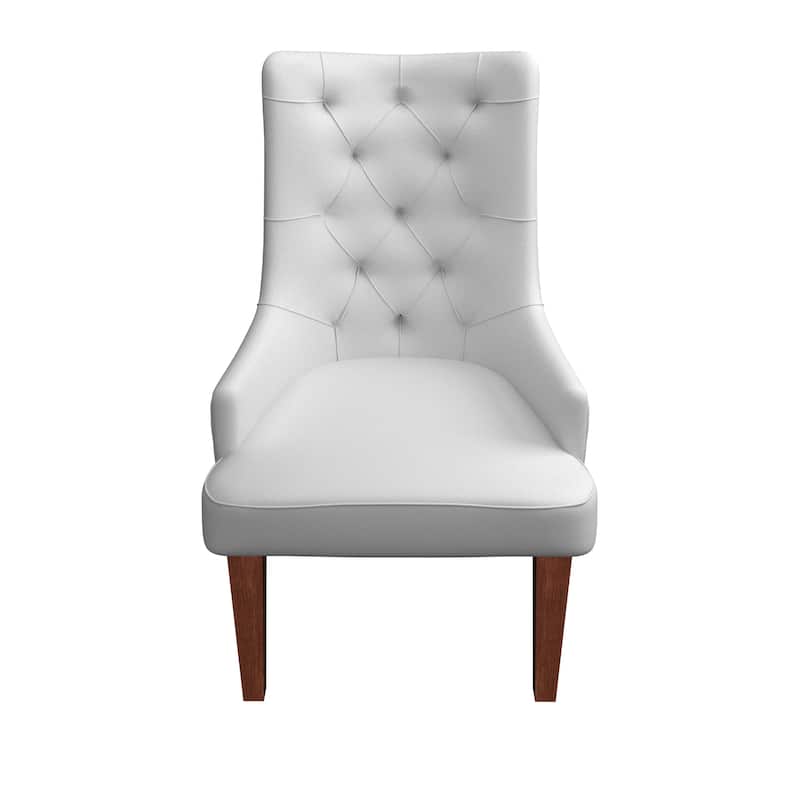 Dining Chair in Leather/Velvet Diamond-Tufted with Rubberwood Legs Set of 2