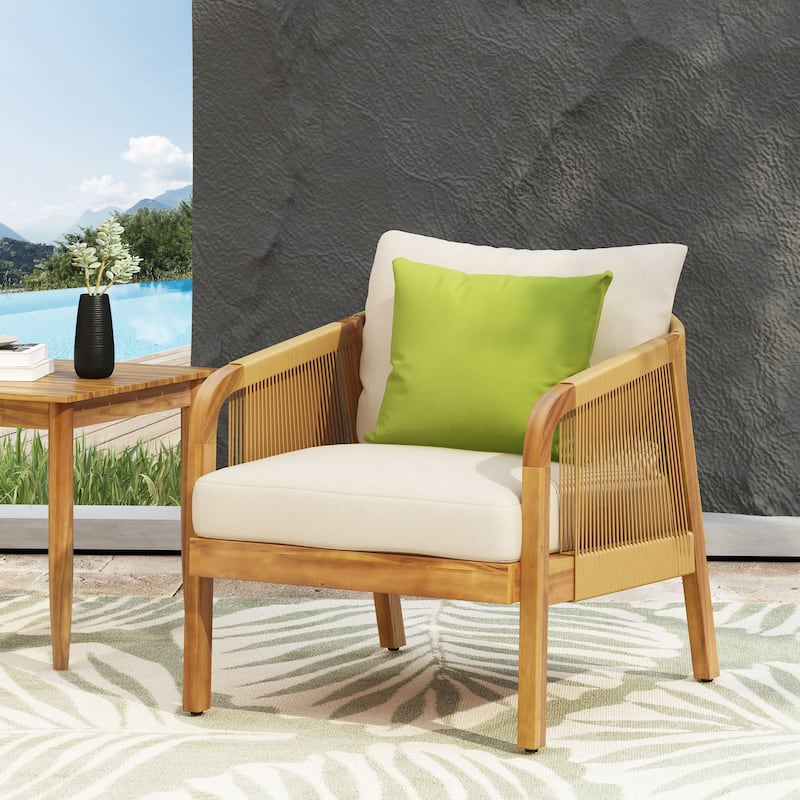 Acacia Wood and Wicker Outdoor Club Chair - Brown+Beige