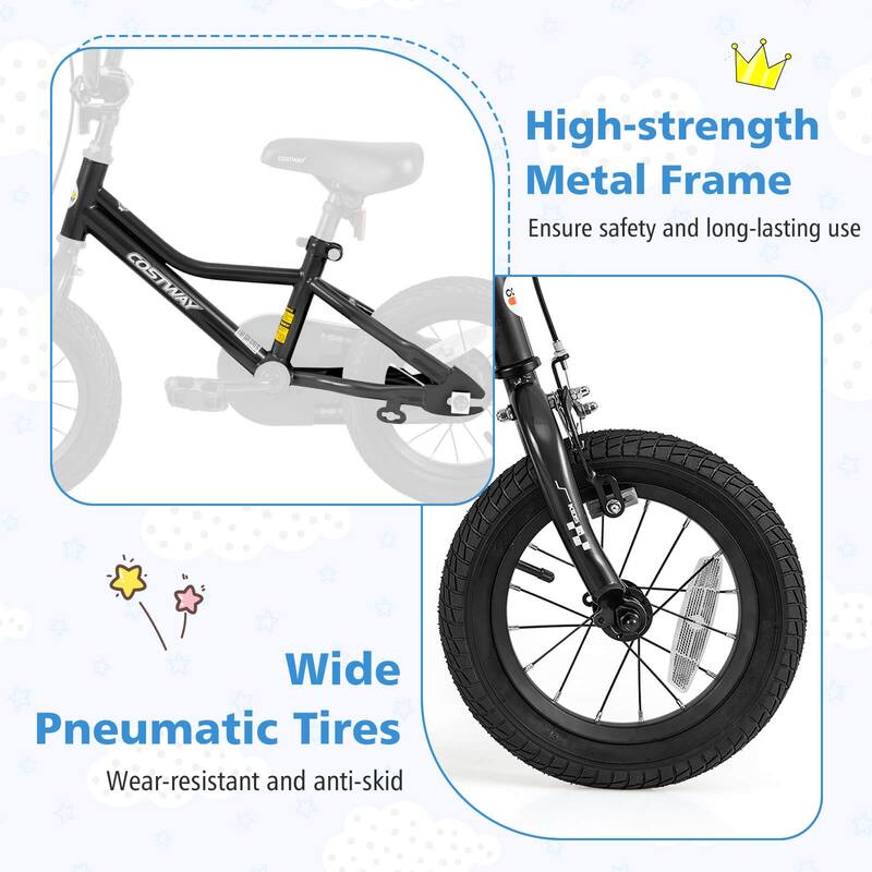 Costway 12"/14"/16"/18" Kids Training Bike with Removable Training