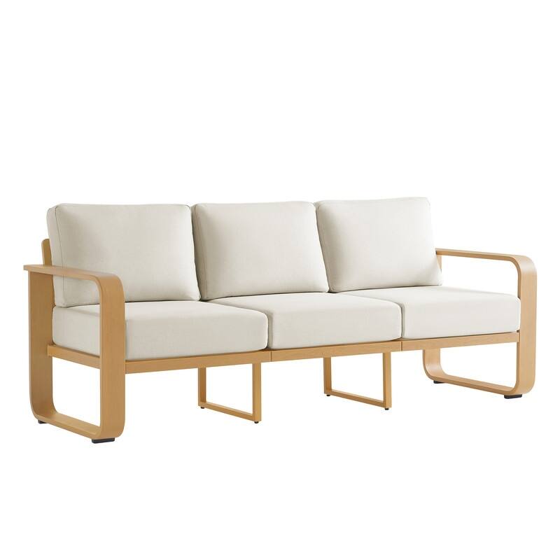 Spruce & Spring Outdoor Patio Furniture Set Aluminum Sofa Accent Chair - 3 Seat Sofa - Beige