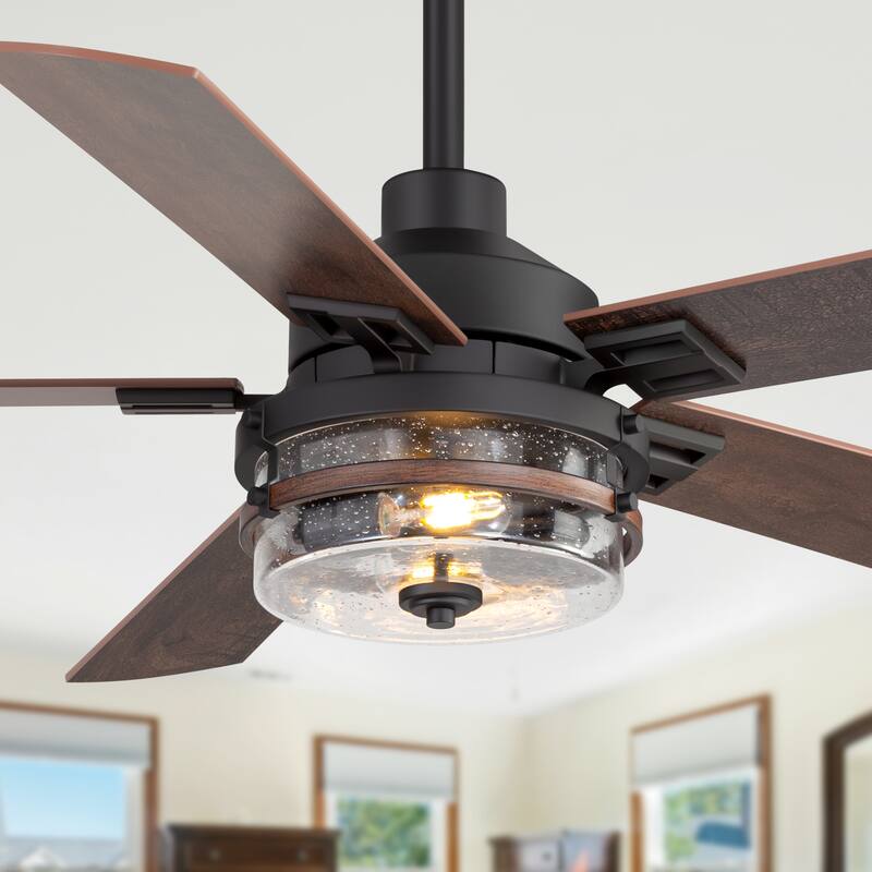 52" Reversible 5-Blade Glass Shade Ceiling Fan with Light and Remote - Remote