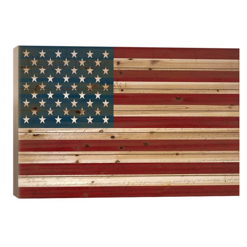 USA Flag (U.S. Constitution Background) Print On Wood by iCanvas - Multi-Color - 26x40x1.5