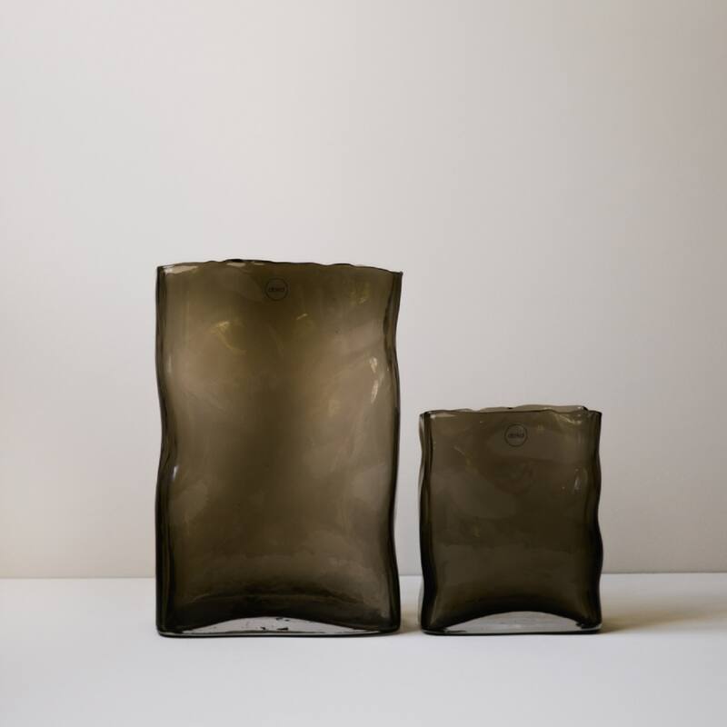 Abstract Curved Edge Vase - 7.5" - Brown