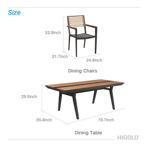 Shop Higold Champion Patio Dining Set 7 Pieces Outdoor Dining Chairs With Teak Solid Wood Tabletop Matte Charcoal Aluminum Frame Overstock 32182099