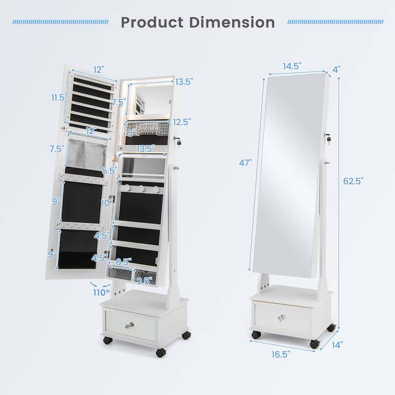 Costway Jewelry Cabinet Armoire Full-Length Mirror Lockable with - See Details