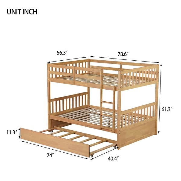 dimension image slide 1 of 3, Full Over Full Rubber Wood Bunk Bed with Trundle