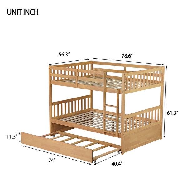 Rubber Wood 2 In 1 Full Over Full Bunk Bed with Twin Size Trundle,Convertible to 2 Full Size Beds