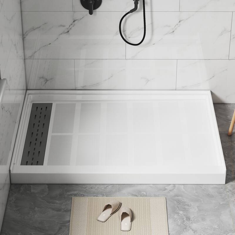 48 in. x 36 in. Elegant White Single Threshold Anti-slip SMC Rectangular Shower Base with Drain and Stainless Steel Drain Cover