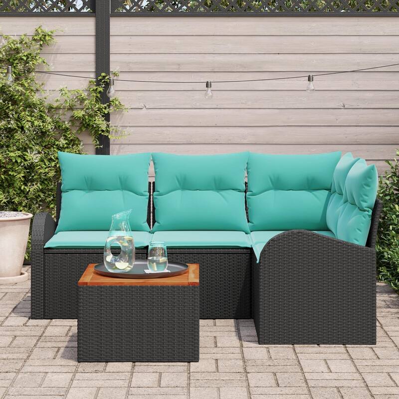 vidaXL 5 Garden Sofa Set with Cushions Black Poly Rattan - 70.5 x 48.8 x 27.2