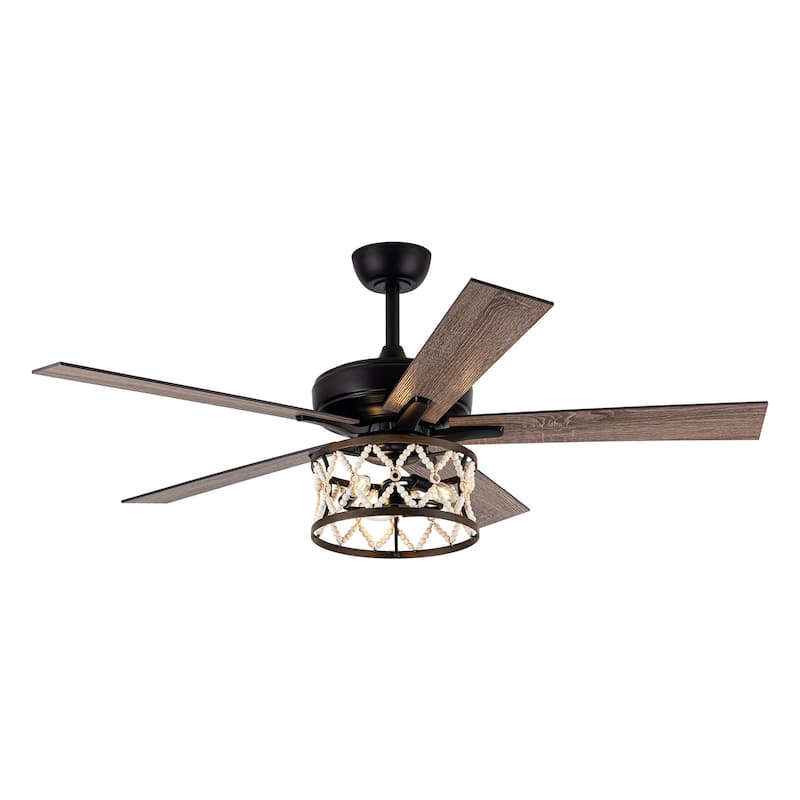52" Farmhouse Wooden Beaded Black Ceiling Fan with Remote