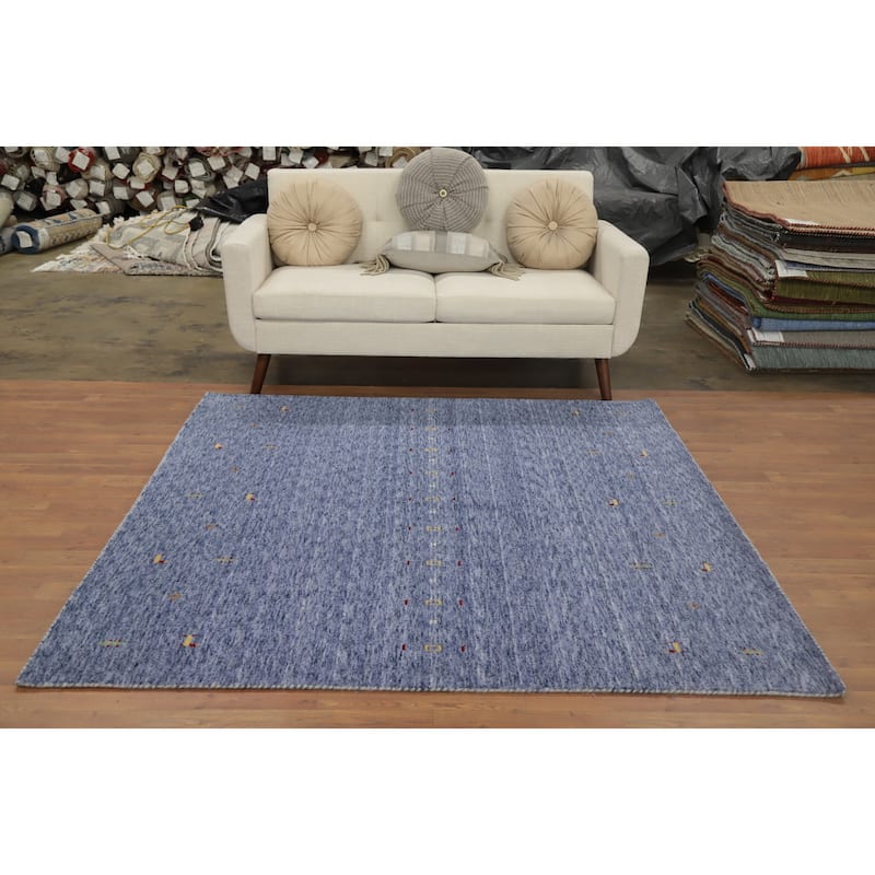 Hand Knotted Oriental 100% Wool Carpet Tribal Animal Pictorial Navy Blue & Blues Gabbeh Area Rug - 6' 0'' X 6' 1''