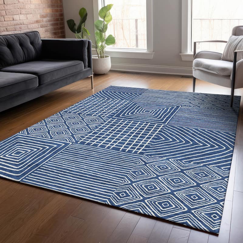 Machine Washable Indoor/ Outdoor Modern Mosaic Chantille Rug - Navy - 2'6" x 3'10"