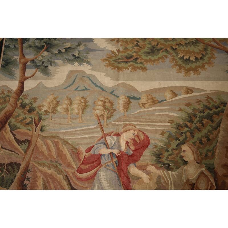 Hand Woven Oriental 100% Wool Carpet Traditional Pictorial Beige & Ivories Tapestries Area Rug - 5' 11'' X 4' 9''