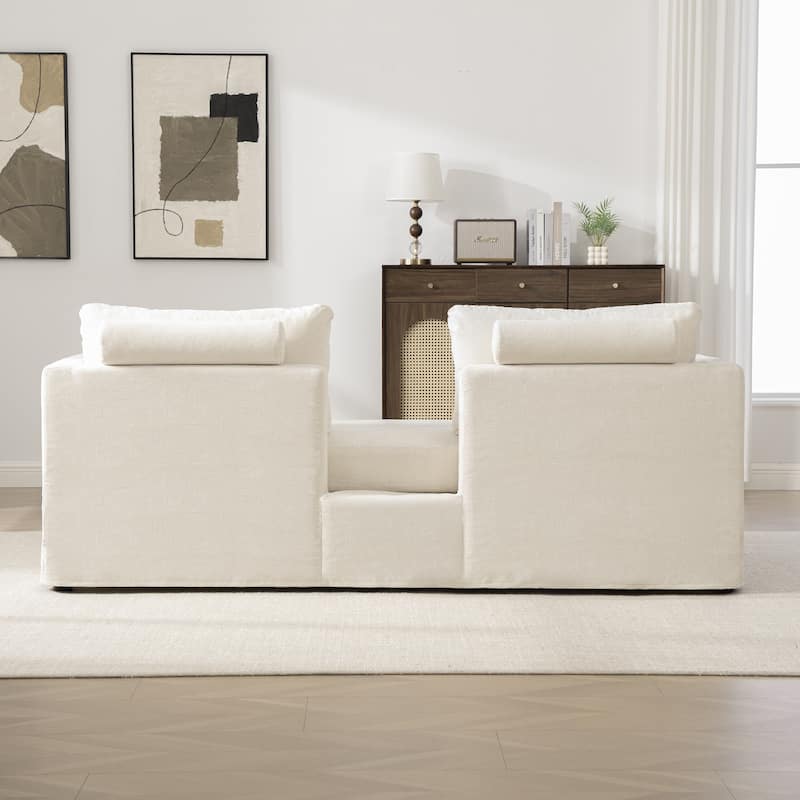 82.68" Extra-Wide Two-Seater Sofa with Chenille Upholstery, Armrest & Backrest Pillows for Living Room