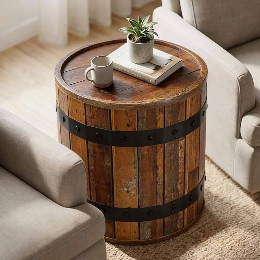 Barrel Side Table with Hidden Storage, 19.68" Round End Table, 24" Tall Sofa Side Bedside Nightstand for Living Room