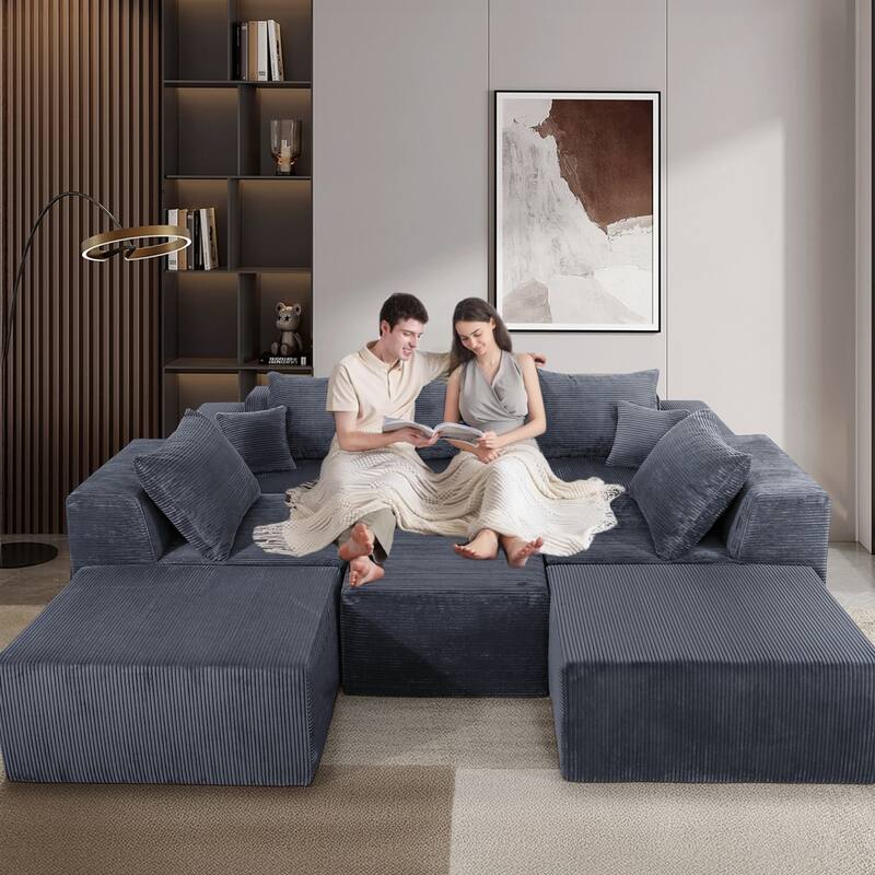 GDFStudio - 8-Piece Modular U-Shaped 155" Sectional Sofa with Chaise Lounge and Bed